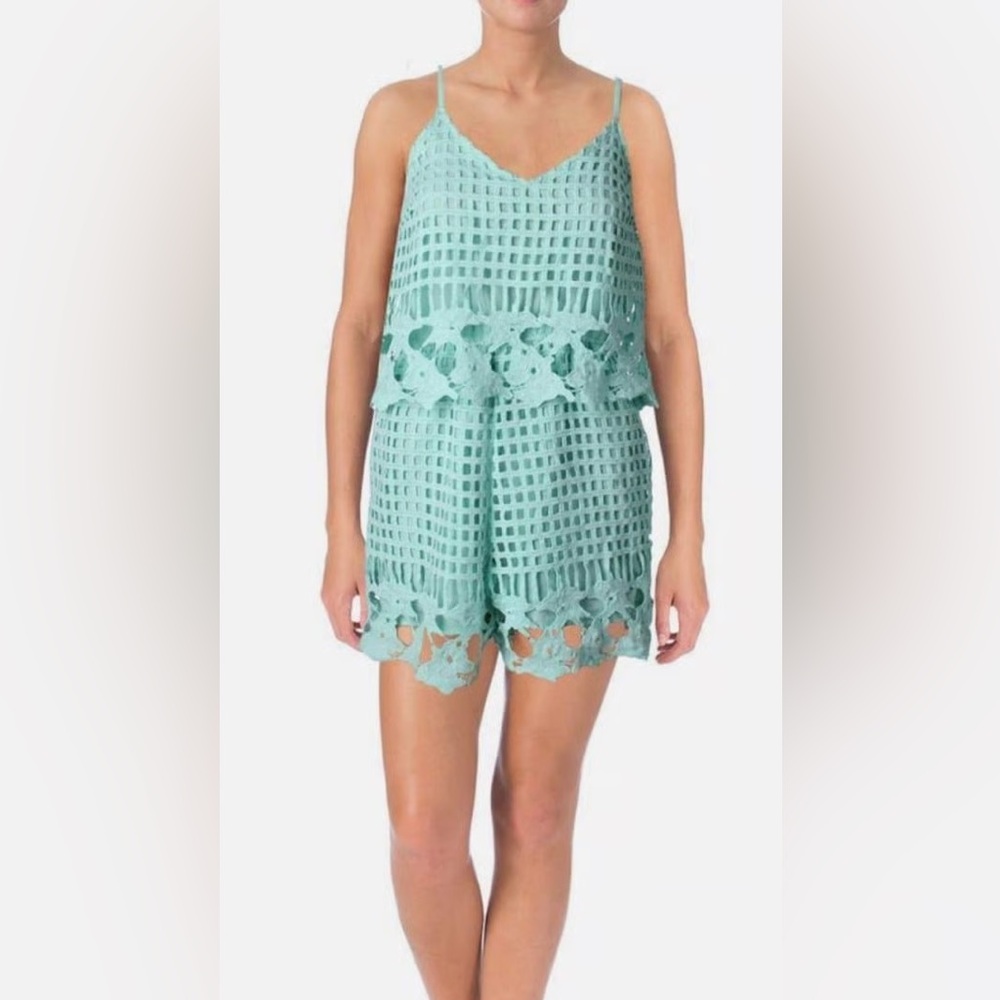 Aqua Light Mint Green Lace Romper size 6 NWT